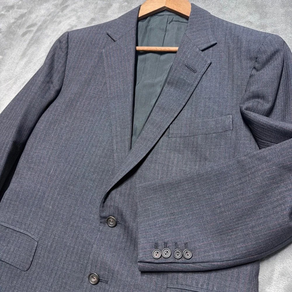 Vtg Sullivan Woolley Savile Row Bespoke Blazer Mens 38 Gray Red Pinstripe Wool